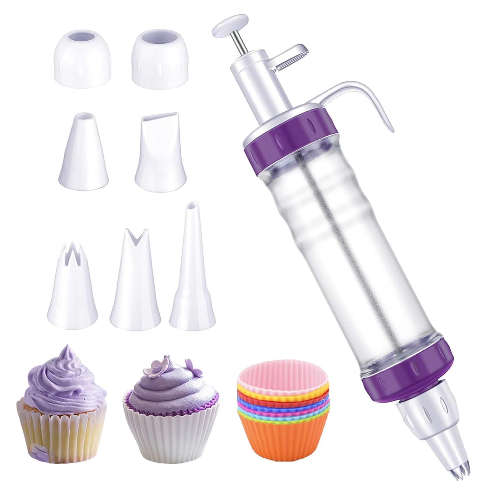 JAYVAR Dessert Decorating Syringe Set, Icing Dispenser Tool, Dessert Decorator Pro with 7 Icing Nozzles for Pushes Icing to Decorate Baked, Cake Decorating Gun for Frosting Cream to Make Cupcakes