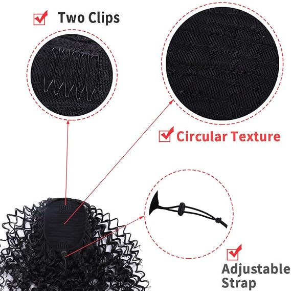 Curly Ponytail Extension Wrap Around Corn Wave Ponytail Hair Wigs Pieces DIY Natural Human Synthetic Clip on Hairpiece Extension For Women Girls Black