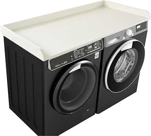 Kaboon Washer Dryer Countertop 58" x 28" Extra Large Version, Melamine Countertop with 3.5" Edge Rails, Laundry Room Organization, White