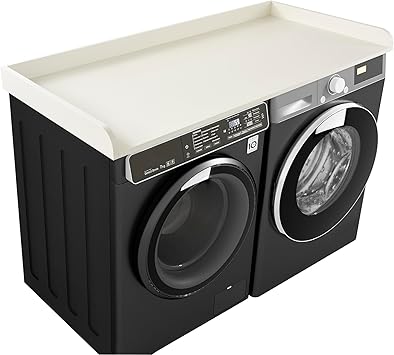 Kaboon Washer Dryer Countertop 58" x 28" Extra Large Version, Melamine Countertop with 3.5" Edge Rails, Laundry Room Organization, White