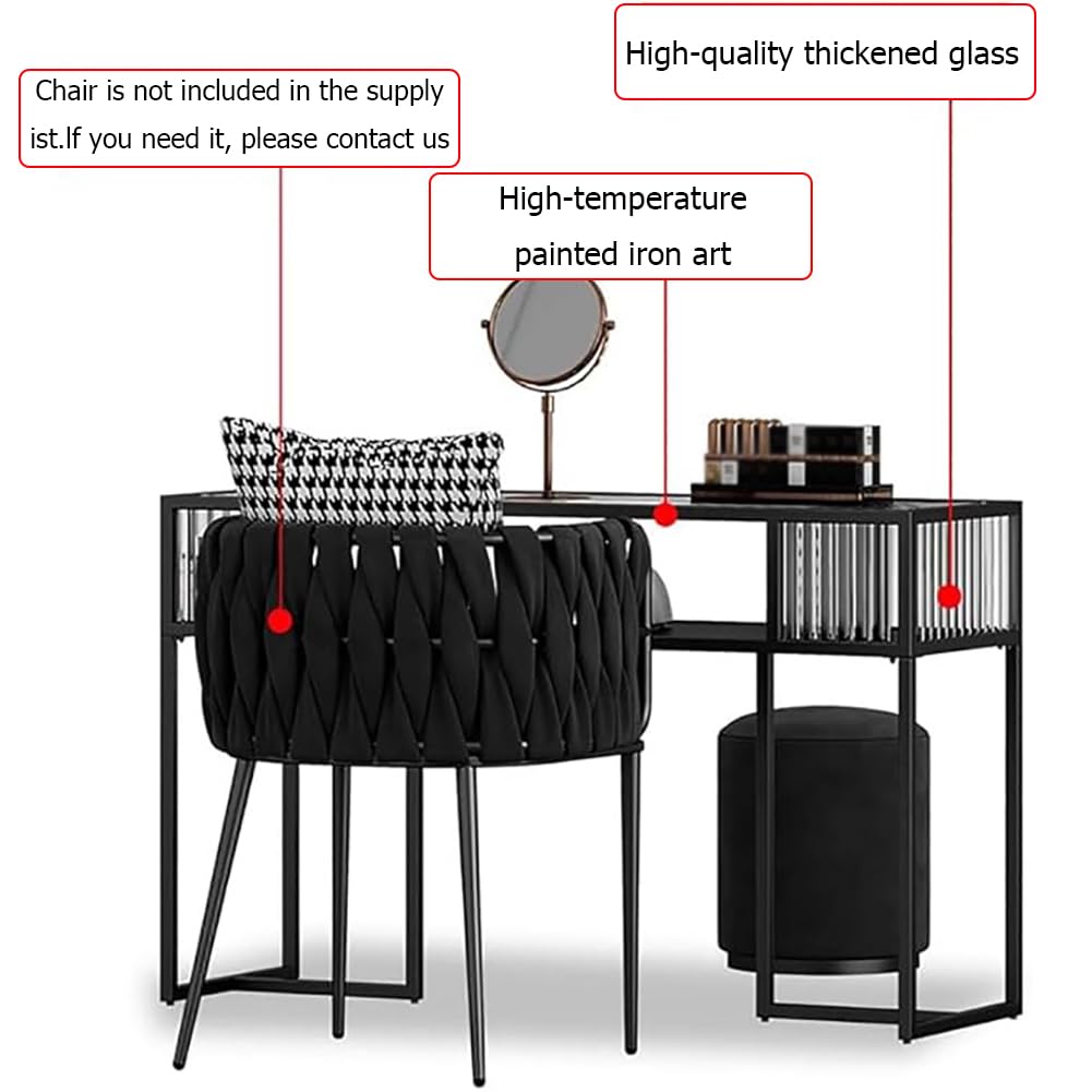 Manicure Table for Nail Tech with Glass Top,Nordic Style Nail Makeup Desk,Double-Layer Storage & Transparent Panel,Beauty Salon Workstation,Multifunctional Nail Station,100cm