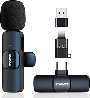 VIEWLON Wireless Microphone for iPhone/Android/PC, Mini Microphone for Video Recording, Plug and Play Lavalier Microphone, Lapel Wireless Mic with Noise Reduction