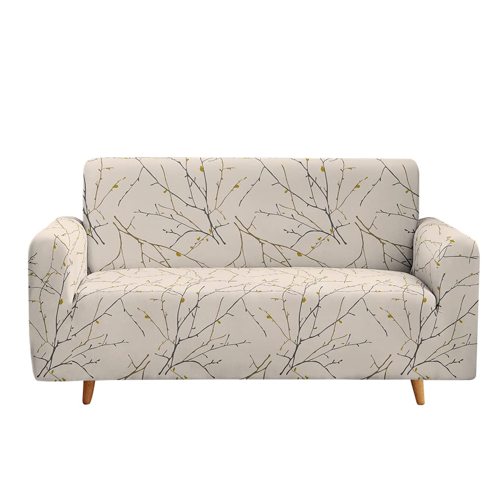 Highdi Beige Branches Floral Sofa Cover 1/2/3/4 Seater, Sofa Slipcover Stretch Washable Furniture Protector Non Slip Sofa Covers For Loveseat Couch Sofa (,2 Seater)