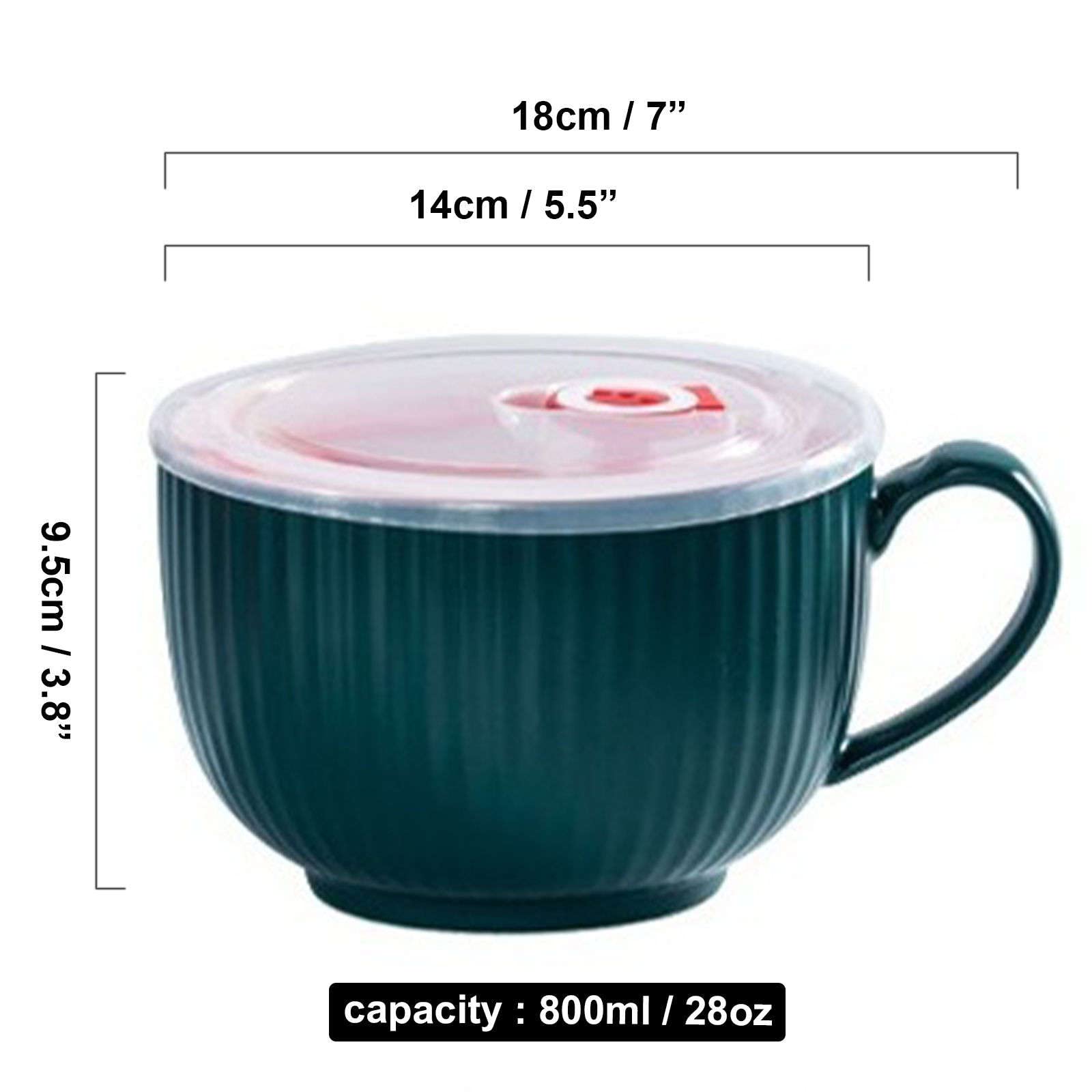 Die Tassen der Suppe, Keramik-Suppenschüsseln mit Deckel, große Suppentasse mit Henkel, kleine Ramen-Schüsseln (mikrowellengeeignet), Frühstücksschüssel(Green)