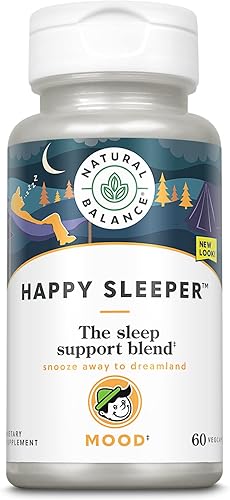 Natural Balance Happy Sleeper Suplemento de hierbas Cuenta con melatonina, raíz de valeriana, 5-HTP y GABA 60 cápsulas
