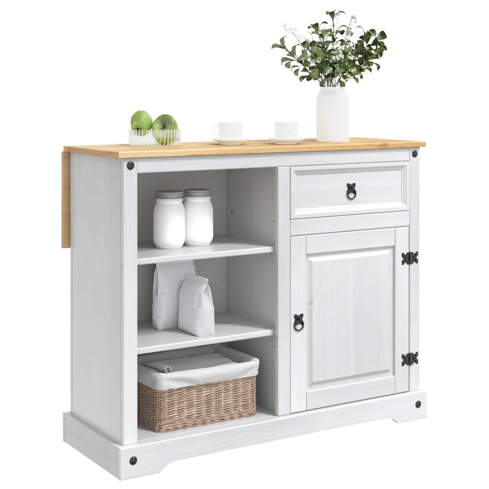 Lot de 2 îlots de cuisine en pin massif blanc cire de miel 112 x
