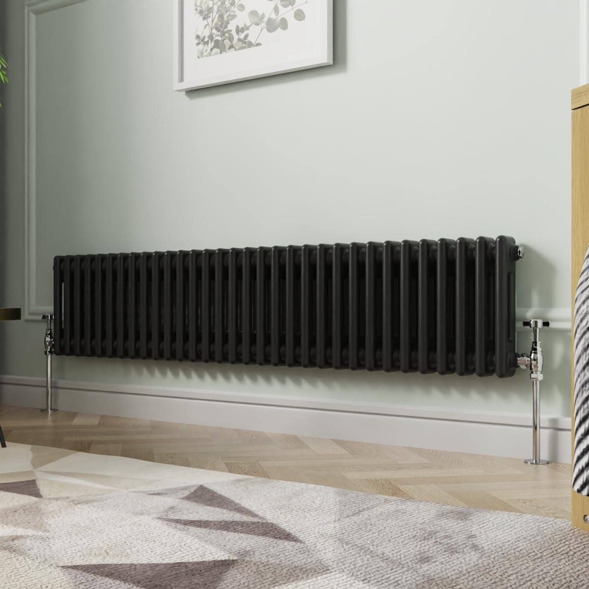 NRG 300 x 1460mm Traditional Black Horizontal Cast Iron Style Radiator Double Panel โ image 1