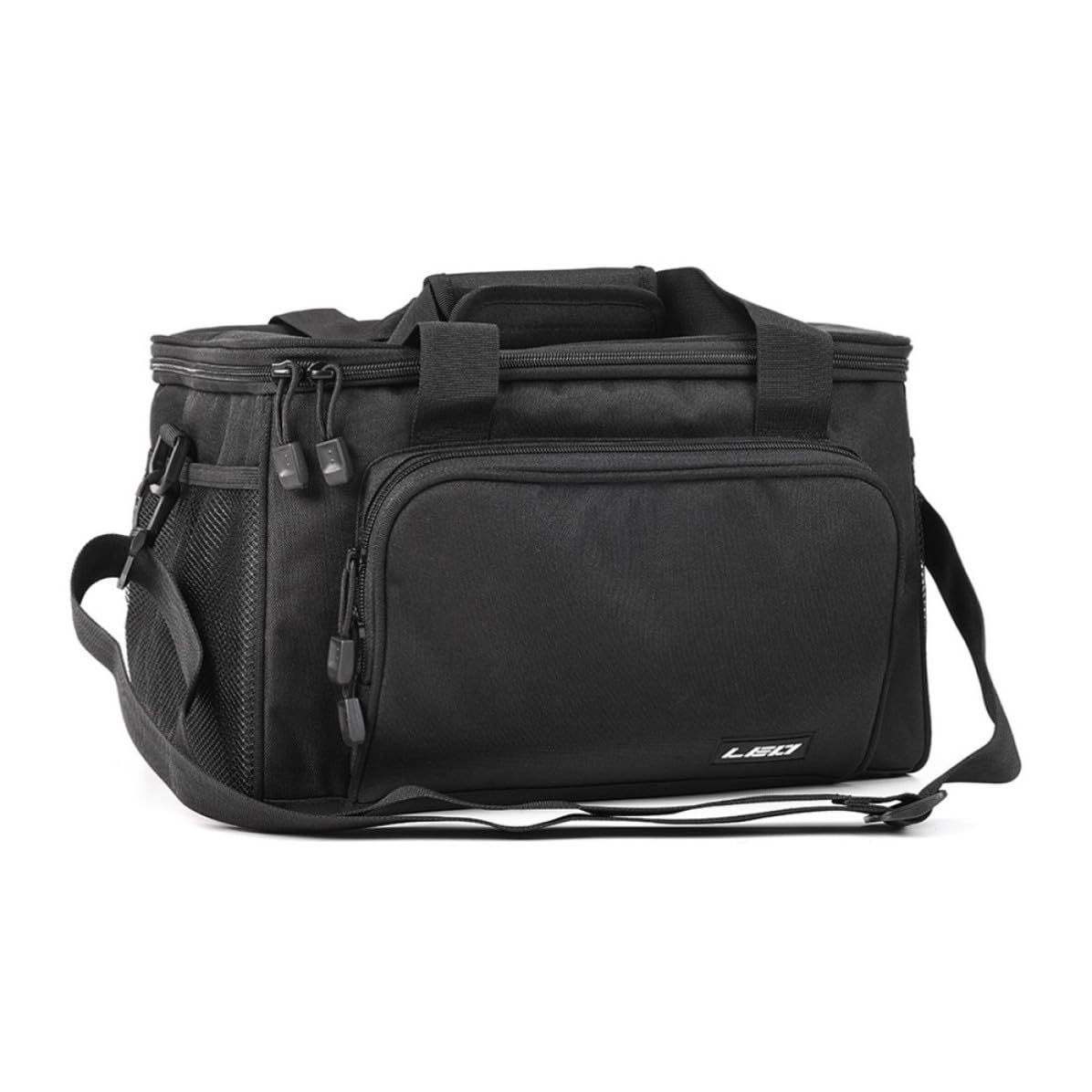 Abaodam Paquet de Pêche en Tissu Oxford Noir Bandoulière Rembourrée Détachable et Double Fermeture Magnétique pour Rangement Multi-Poches en Plein Air