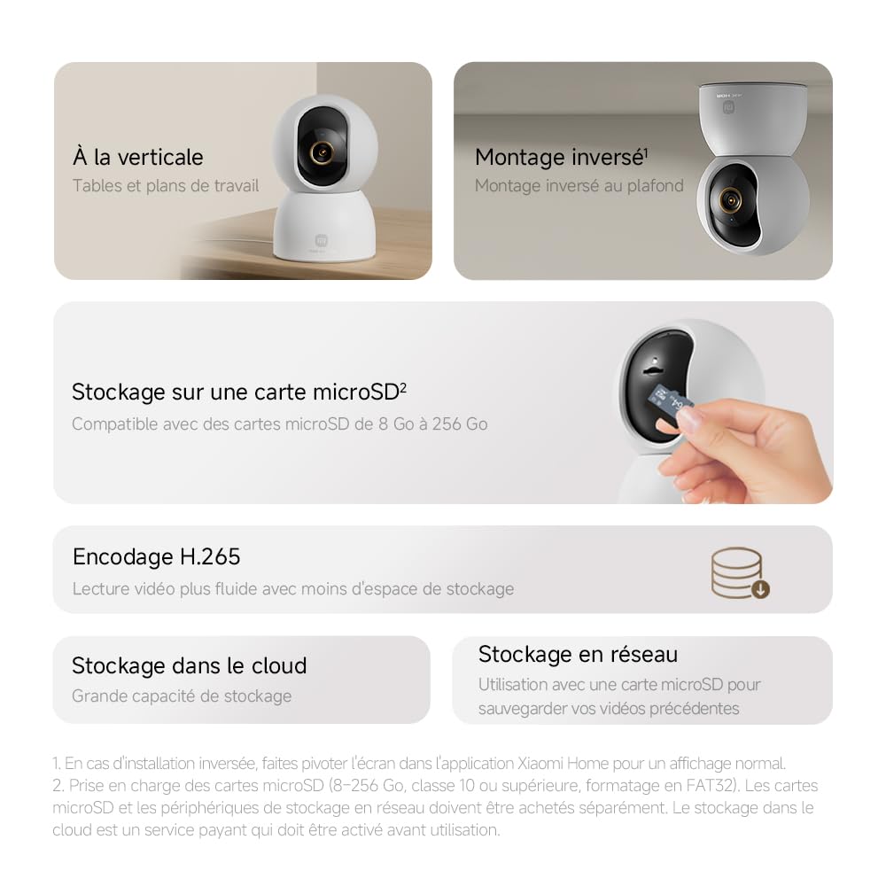 XIAOMI Smart Camera C701 4K Ultra HD, Vision à 360°, Audio bidirectionnel, Vision Nocturne Infrarouge, Wi-FI 6 Double Bande