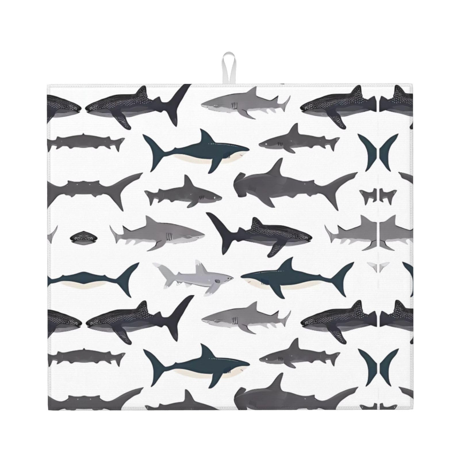 WHJDPP fish Prints Kitchen Drying Mat - Absorbent Dish Drying Throw with Colorful Prints, Quick-Dry Countertop Layer for Dishes & Appliances - Non-Slip & Foldable