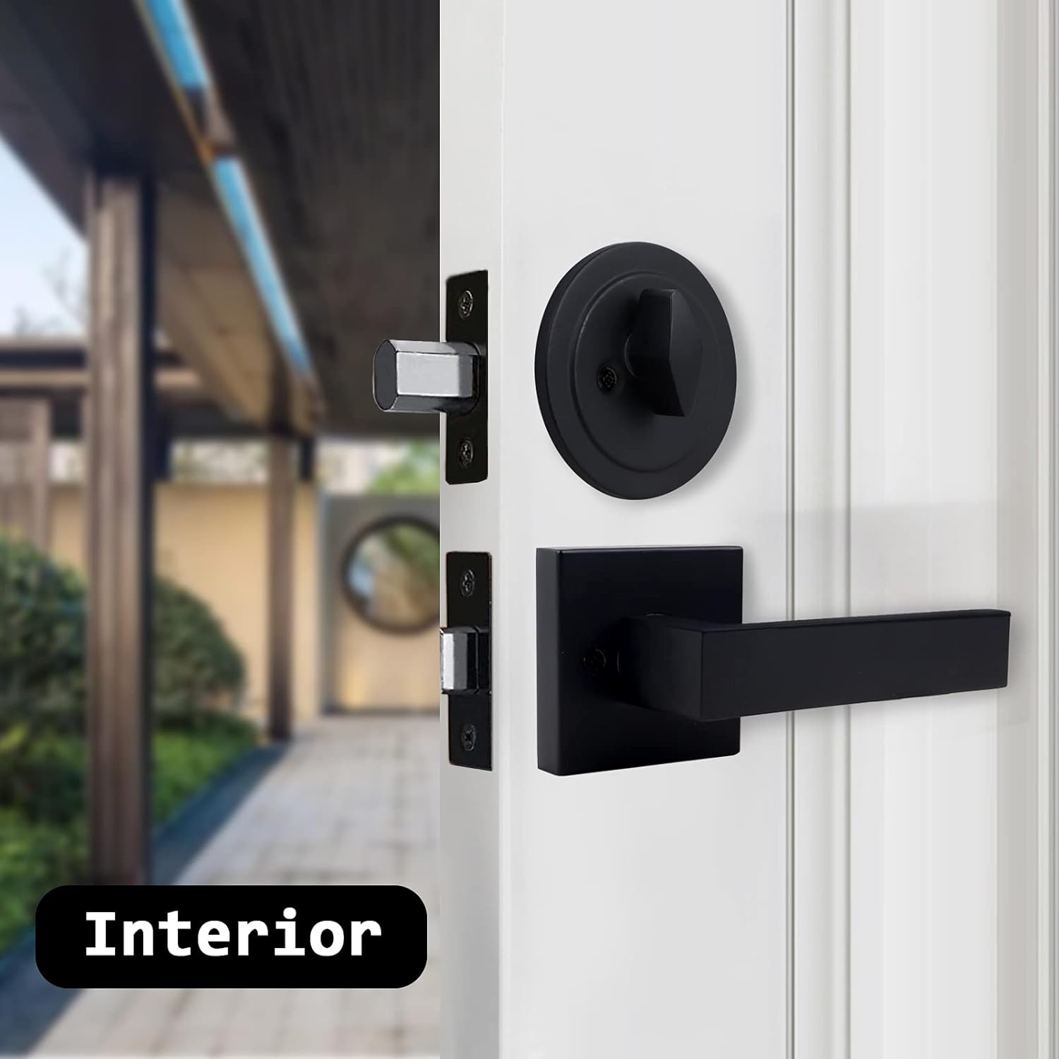 One-Day Sale: Up to 40% Off Azdele Front Door Handle Set with Single Cylinder Deadbolt and Lever Handle, Square Adjustable Entry Door Lock Set, Entrance Handle Set with Lock, Reversible for Right & Left Handed, Matte Black