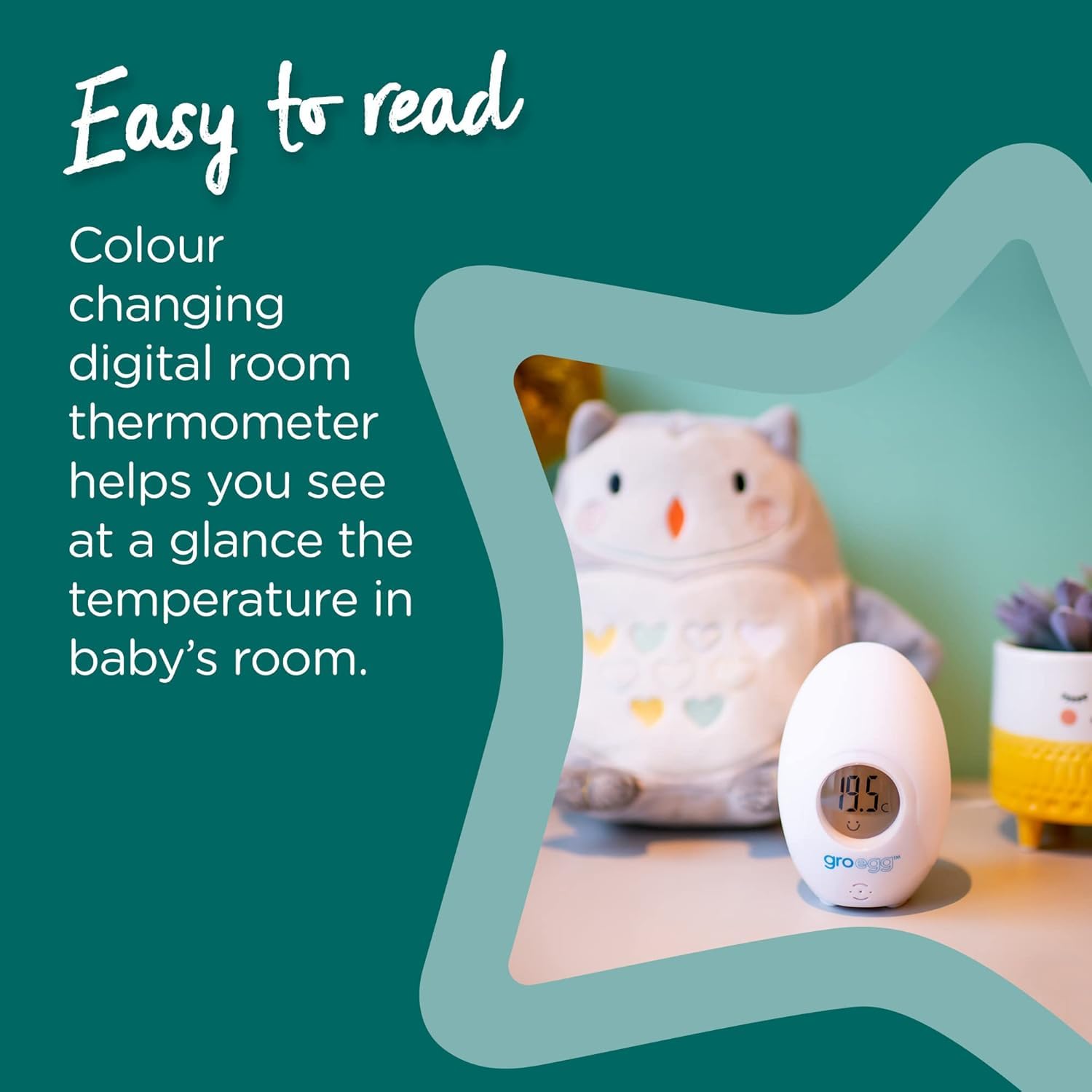 Tommee Tippee Groegg Thermomètre numérique à couleur changeante pour chambre d'enfant et veilleuse, alimenté par USB, affichage numérique de la température, 1 pièce