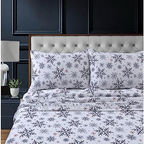 Tribeca Living 100% Cotton Flannel Sheet Set - 200 GSM, Deep Pocket, Ultra Soft & Cozy, Twin XL, Let It Snow