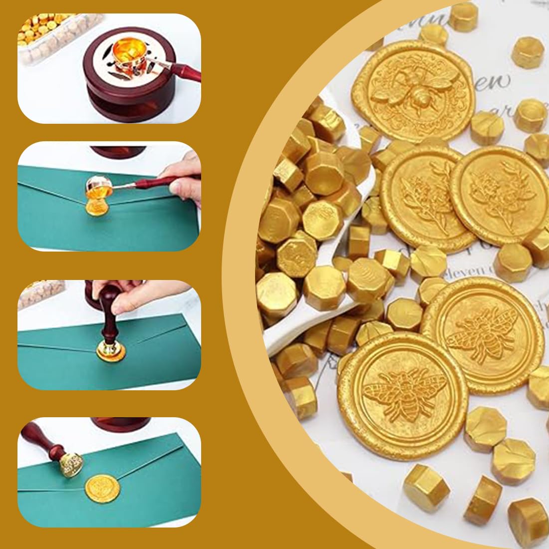 100 piezas de perlas de cera para sellar para invitaciones, tarjetas, sobres, embalaje de vino, envoltura de regalos, kit de sello de cera octogonal