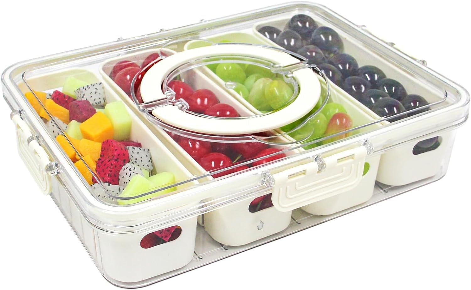YFXOHAR Fridge Storage Box With Lid&Handle|4 Compartments Fridge Organizer Divider Draining Crisper Containers Keeps Fruits,Vagetables,Meats|Airtight Container Box (Acrylic),Off-White (B0CVDW66VJ) Amazon Price History, Amazon Price Tracker