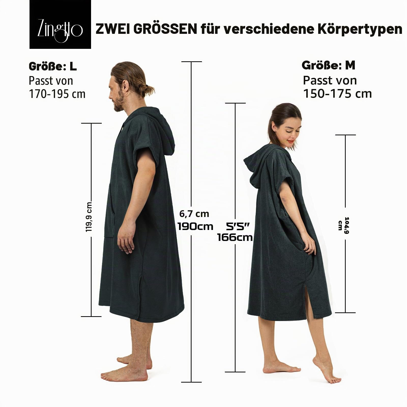 Surf Poncho Wickelmantel, extra groß, dick, Handtuch-Poncho für Damen und Herren, mit Kapuzentasche für Strand, Schwimmen, 119,4 x 94 cm, Schwarz