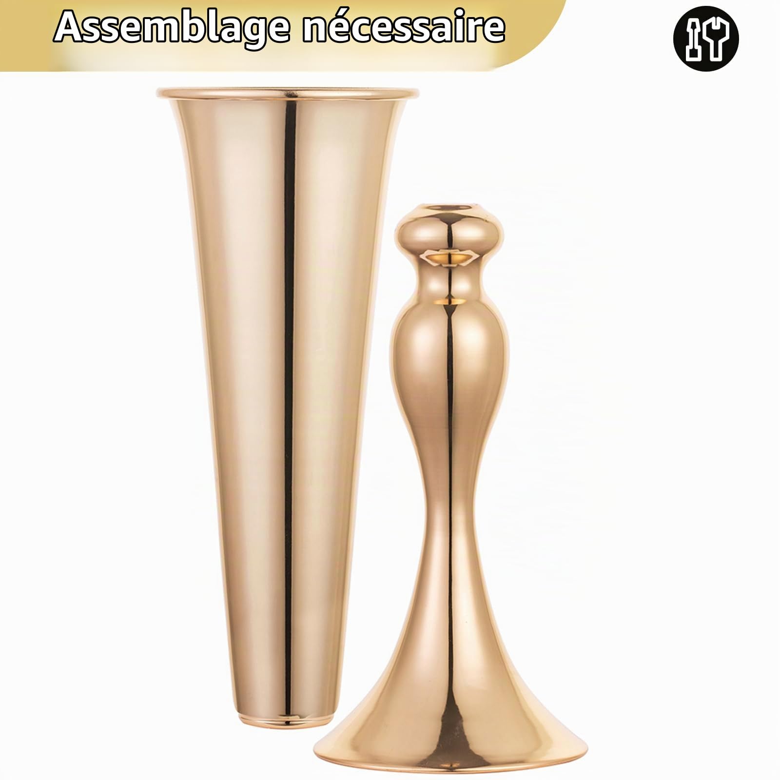 NUPTIO Centre de Table Métal Vase: 55,5cm Haut, Trompette Forme, 2 Pièces | Or, Costume de Sirène, pour Support Fleur, Mariage, Noel, Anniversaire, Ceremonie