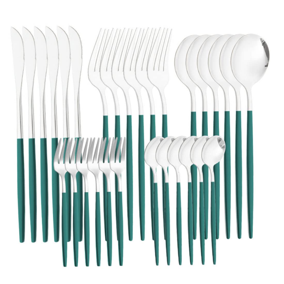 Silverware Set Stainless Steel Flatware Tableware Cutlery Utensil Set for Kitchen 30PCS Dark Green