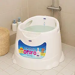 Banheira Ofurô Infantil Grande Prime Baby 1 a 6 Anos – Banheira Ergonômica Antiderrapante para Crianças e Bebês até 30Kg com Plugue de Escoamento Rápido (Branco)