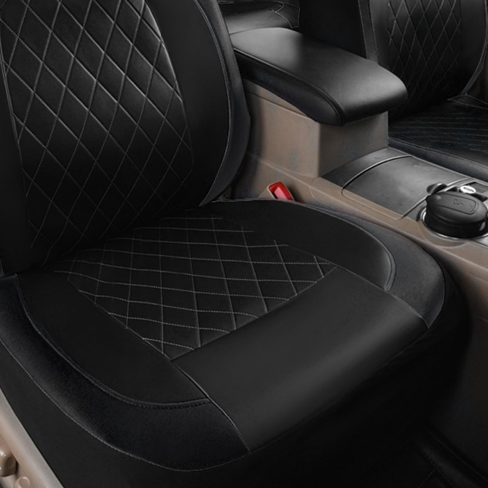 Juego completo de 9 fundas de asiento de coche de piel sintética universales para el interior del coche, para vehículos todoterreno, lavables, fáciles de colocar, tamaño universal, dobladillos
