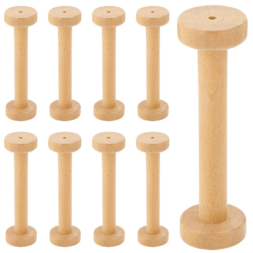 SUNNYCLUE 10Pcs 28x96mm Long Wooden Spools Empty Ribbon Spools Bulk Large Burlywood Embroidery Wood Thread Line Organizer Storage Floss Bobbin for Sewing Crocheting Handmade DIY Projects Crafting