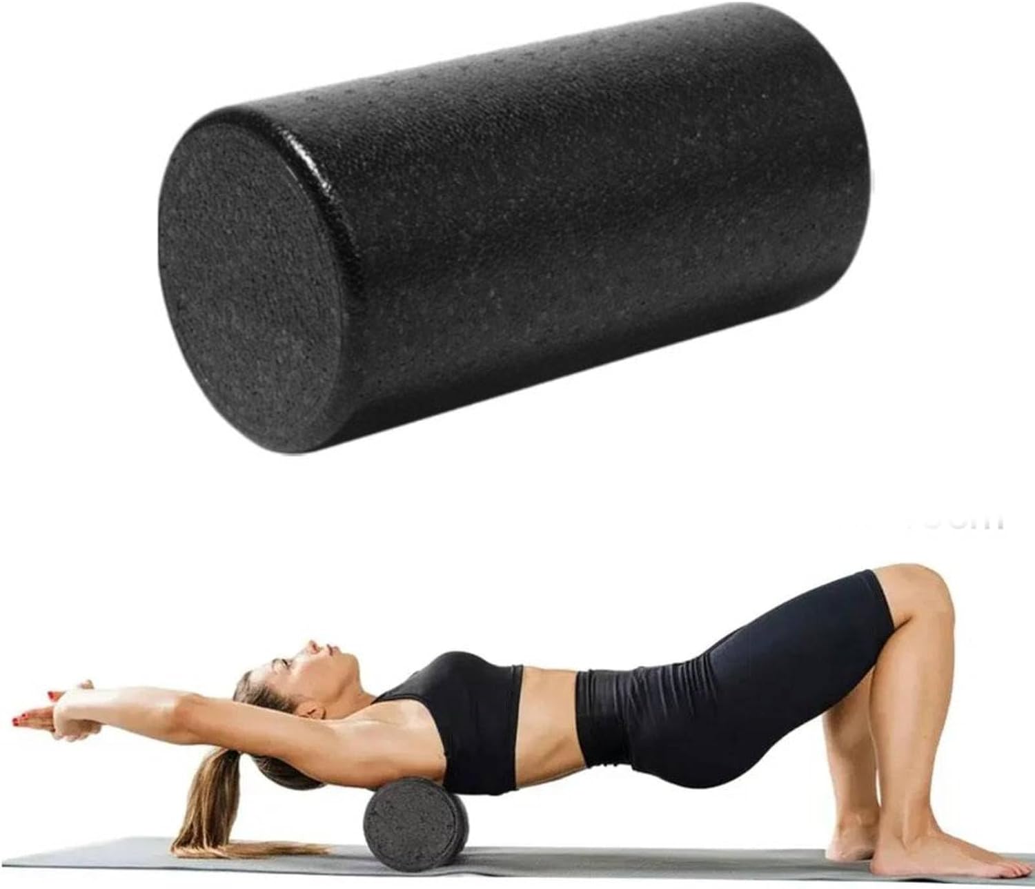 High Density Foam Rollers, Firm Full Body Athletic Massage Tool for Back Stretching, Yoga, Exercise, Pilates, Post Workout Muscle Recuperation (Black -30cm)