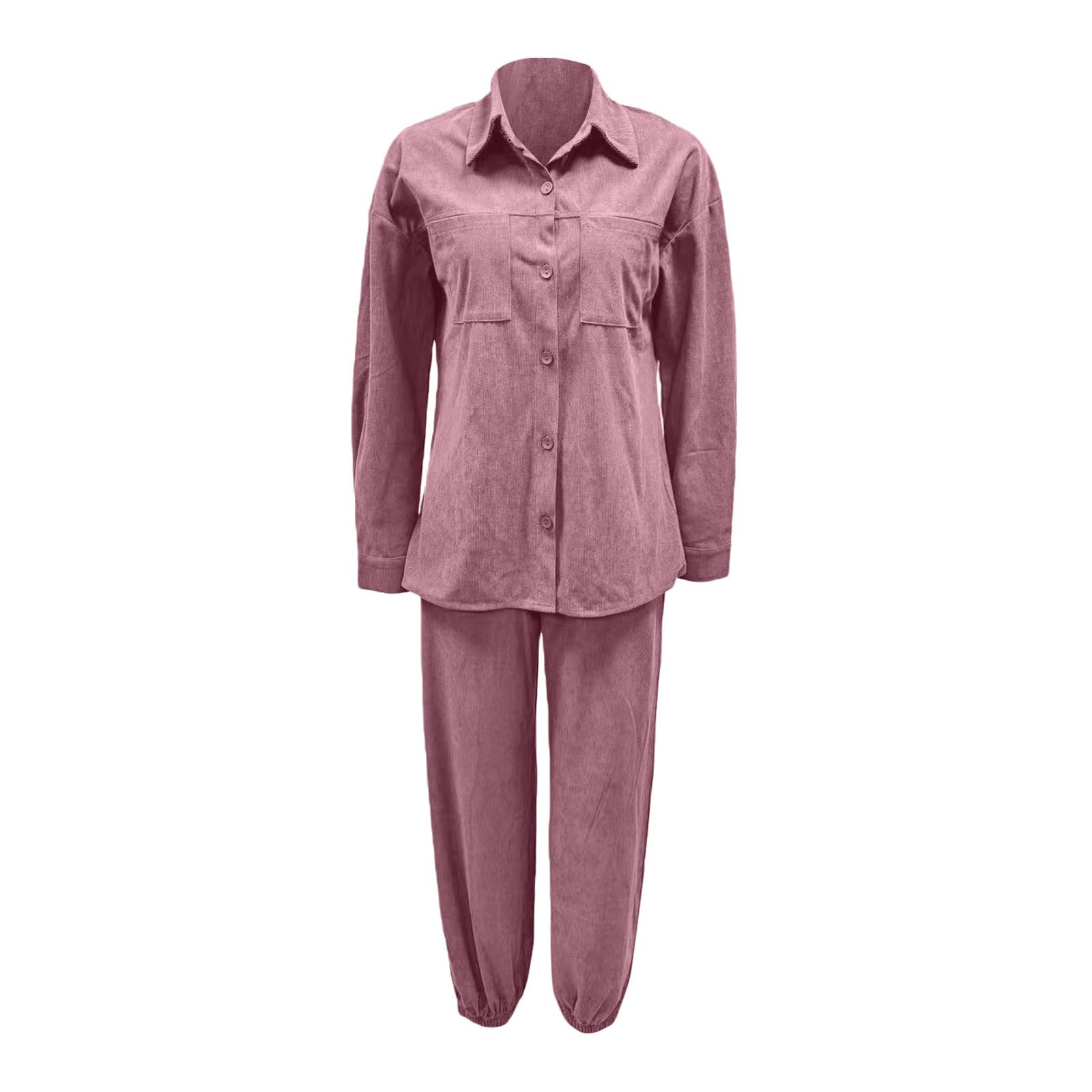 Generisch Damen-Set mit Retro-Revershemd Cordhose in Übergröße für vielfältige Anlässe stilvolle Eleganz mit modernem Design Trainingsanzug Damen Pullover Sweatshirt Jogginghose