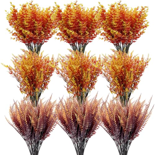 Kingrun 18 Paquetes de Flores Artificiales de otoño Que no se decoloran, Plantas Falsas para Interiores y Exteriores para Navidad, Boda, Fiesta, decoración del hogar y jardín