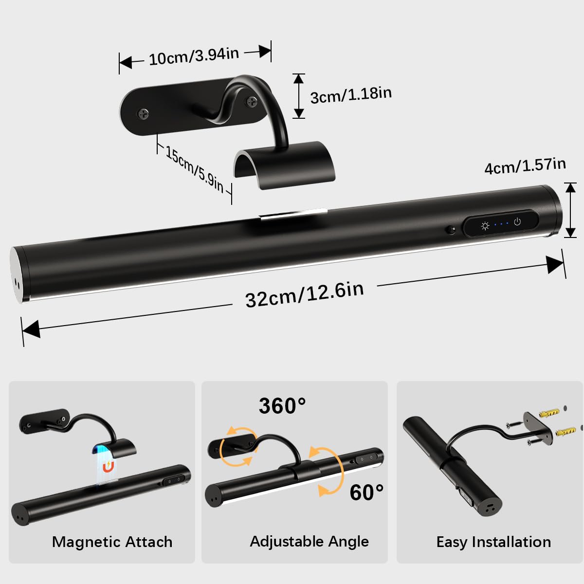 aplique pared espejo sin cable, lampara inalambrica para cuadros, 4000mah recargable baño lamparas con mando a distancia, luces sin cables para cuadro, baño, espejo, interior