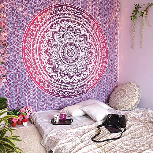 Jiya MURTI Arts Tapestry Purpul Pink Ombre Mandala Room Dorm Sing...