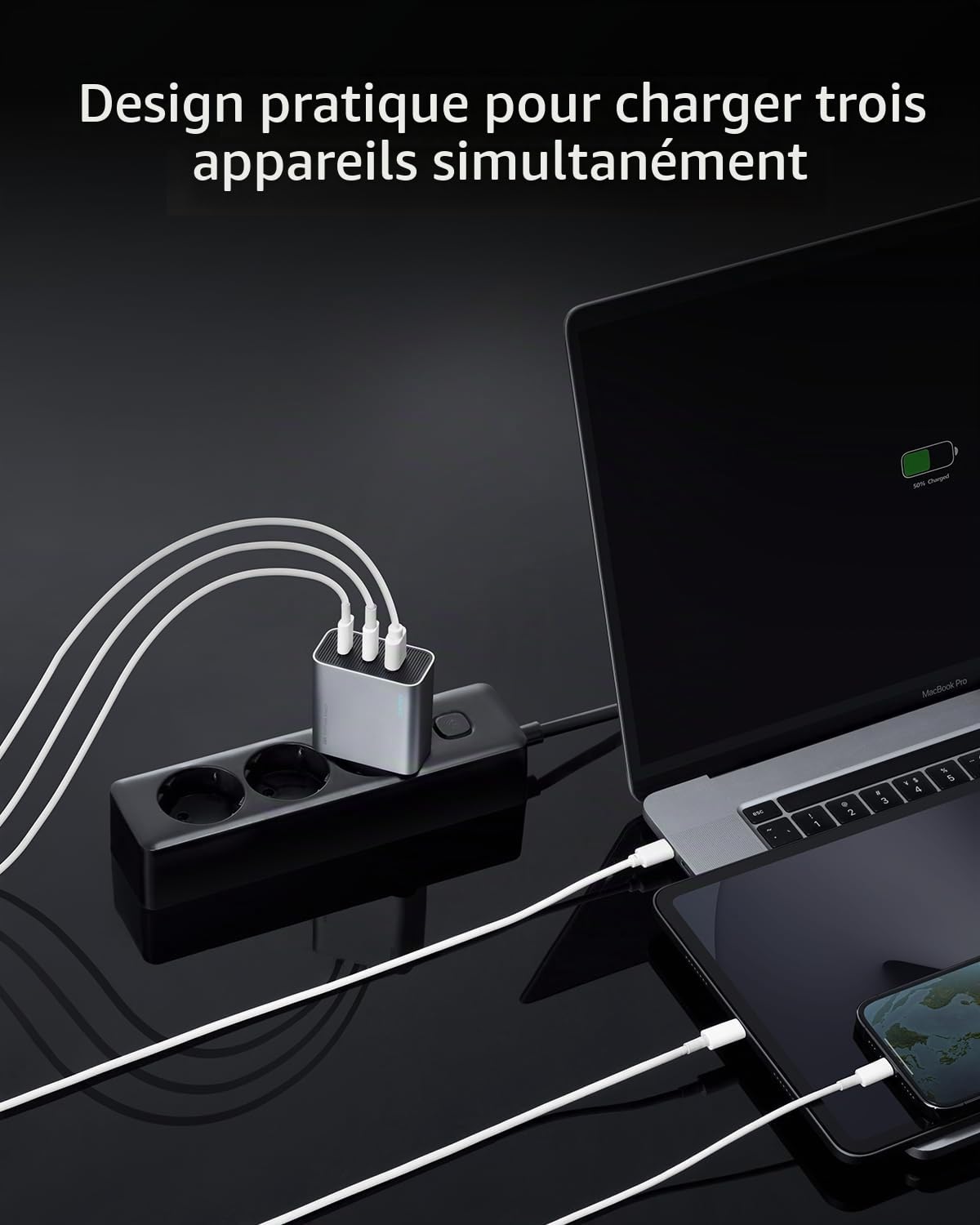 CUKTECH Chargeur USB C 65W, 3 Ports GaN Tech et PPS PD Chargeur Rapide, Chargeur 65W USB C Rapide Compatible avec MacBook/Air, iPad/Air, iPhone, Galaxy S23