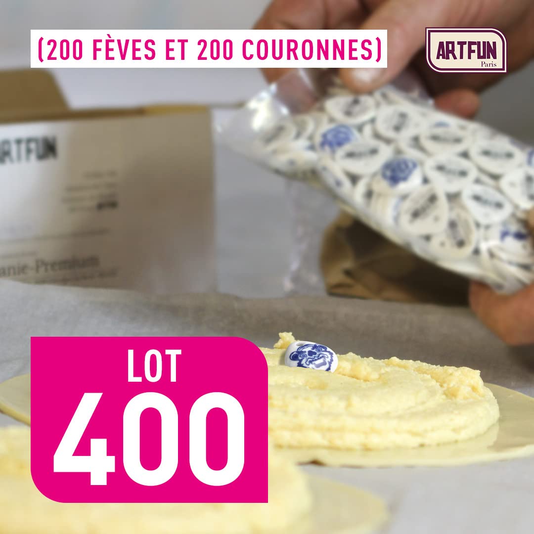 ArtFun - 400 pcs - Lot de 200 FEVES et 200 COURONNES Bleu Ming - Feves des Rois
