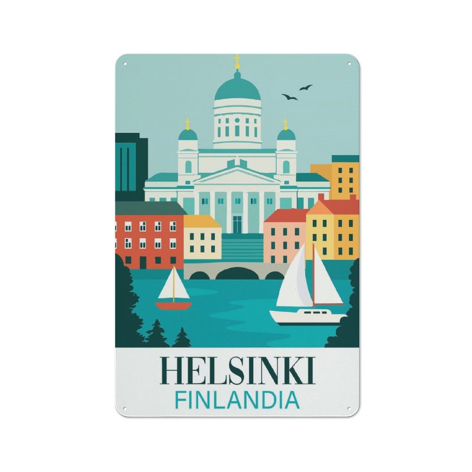 Junmoney Style-11 Helsinki, Finland Travel Tin Sign 30X20cm, Vintage Home Bar Decor For Cafe, Pub, Workshop Or Home Bar, For Relaxed Wall Styling