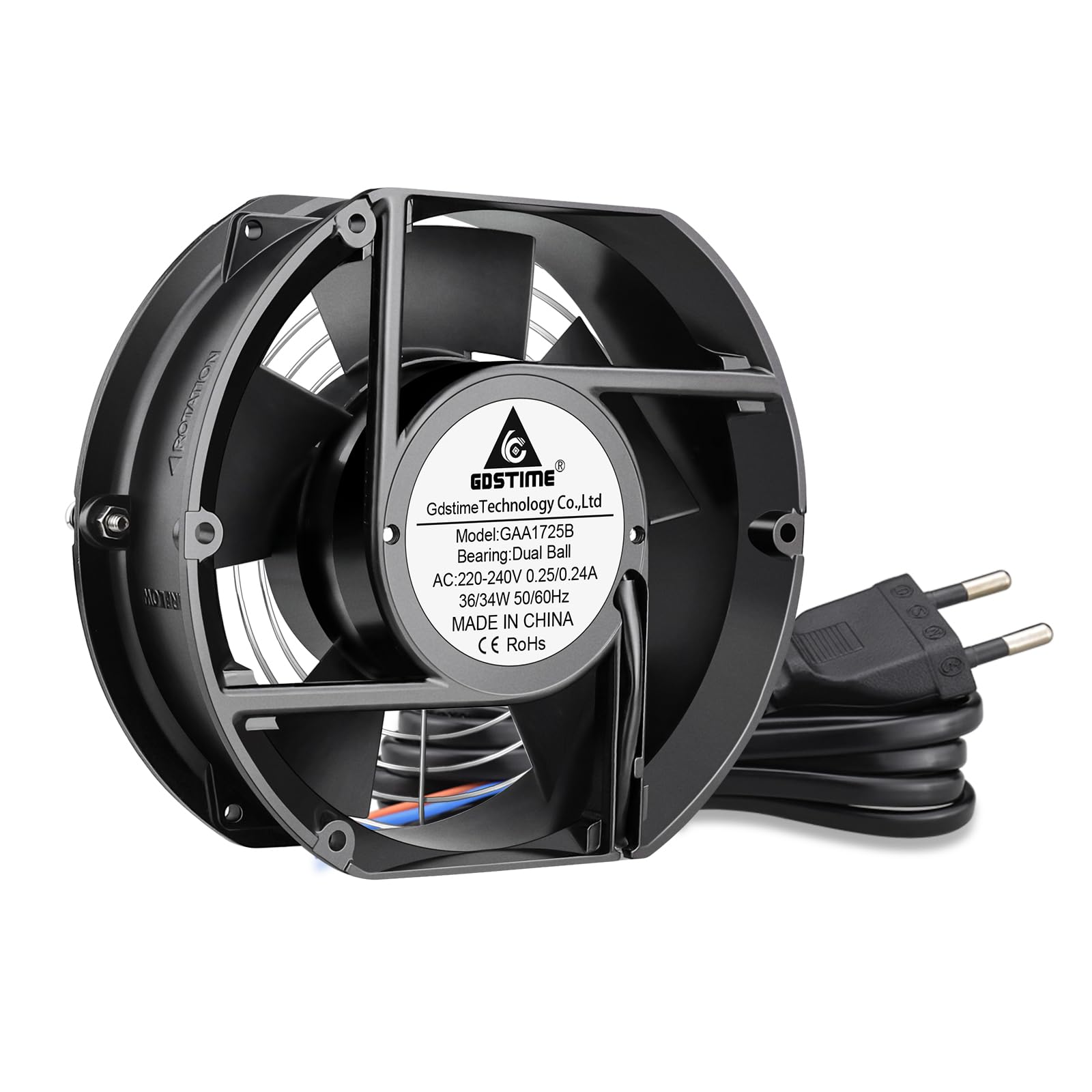 GDSTIME Ventilador de 230 V, 172 mm x 150 mm x 51 mm, 220 V, ventilador axial con doble rodamiento de bolas | Ventilador axial de 230 V, 170 mm, CA, 172 x 150 x 51, gran flujo de aire para ordenador portátil, refrigeración