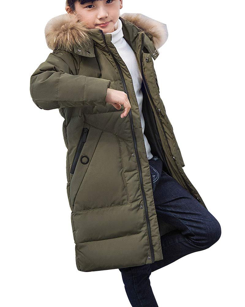 Niños Color sólido Chaqueta larga de plumón Abrigo acolchado cálido Chaqueta invierno Parka Casual Chaqueta de nieve con capucha de piel sintética