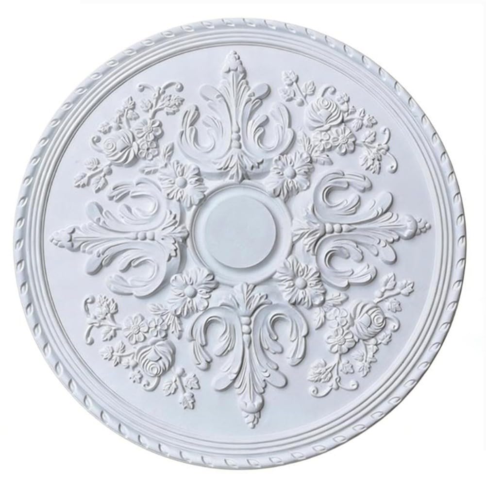 SPORTARC Medaglione da soffitto, rosone rotondo da soffitto, 60 cm, design floreale in poliuretano bianco, leggero, facile da installare per soggiorno, camera da letto, decorazione da pranzo