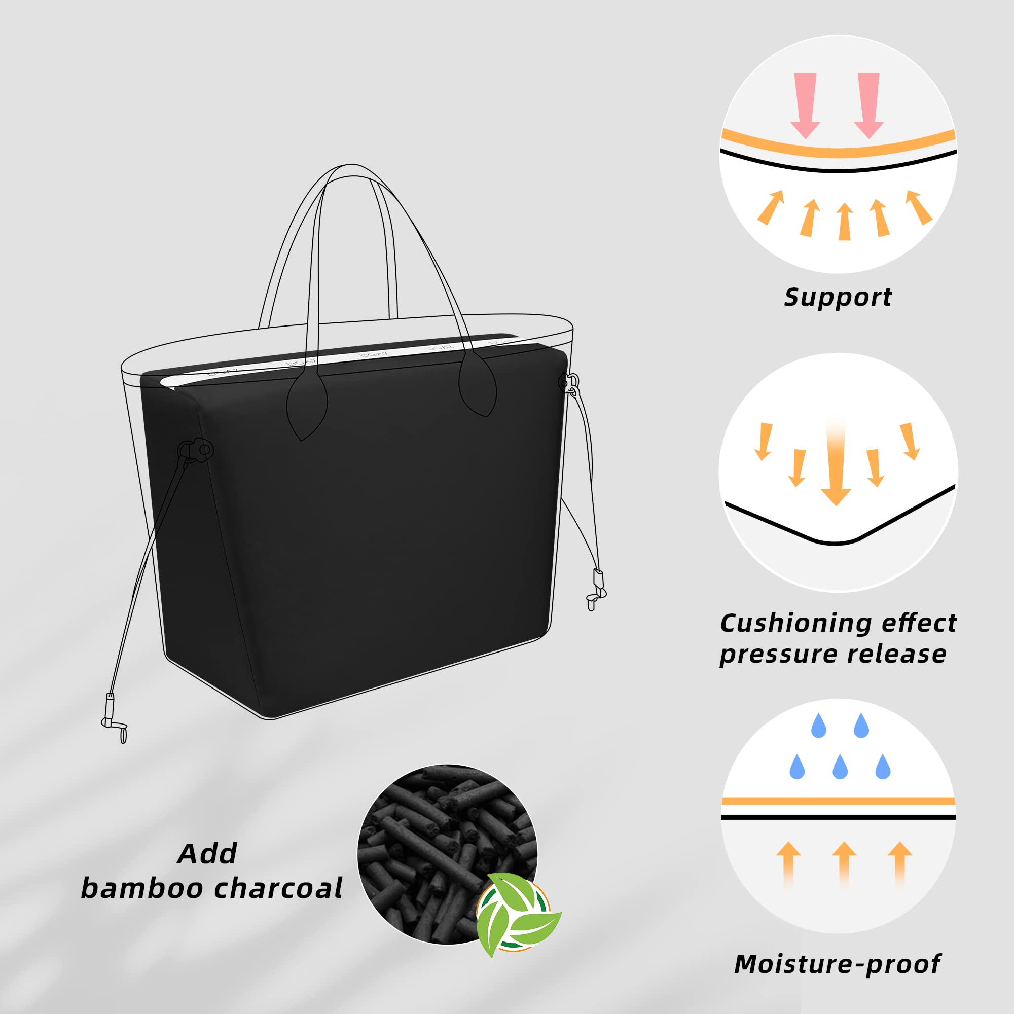 DGAZ Purse Pillow Shaper Insert for Neverfulbag, Silky Pillow Shaper for Luxury Handbags(Black,GM)