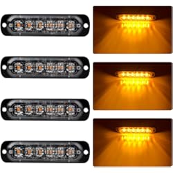Las Mejores Luces Led Para Autos 4 Unids Ultra Thin 6 LED Luces de Advertencia de Emergencia Peligro Estroboscópico Intermitente Luz Universal para 12-24 V Coche Vehículo Camión Remolque Caravana Motocicleta Van(Ámbar)