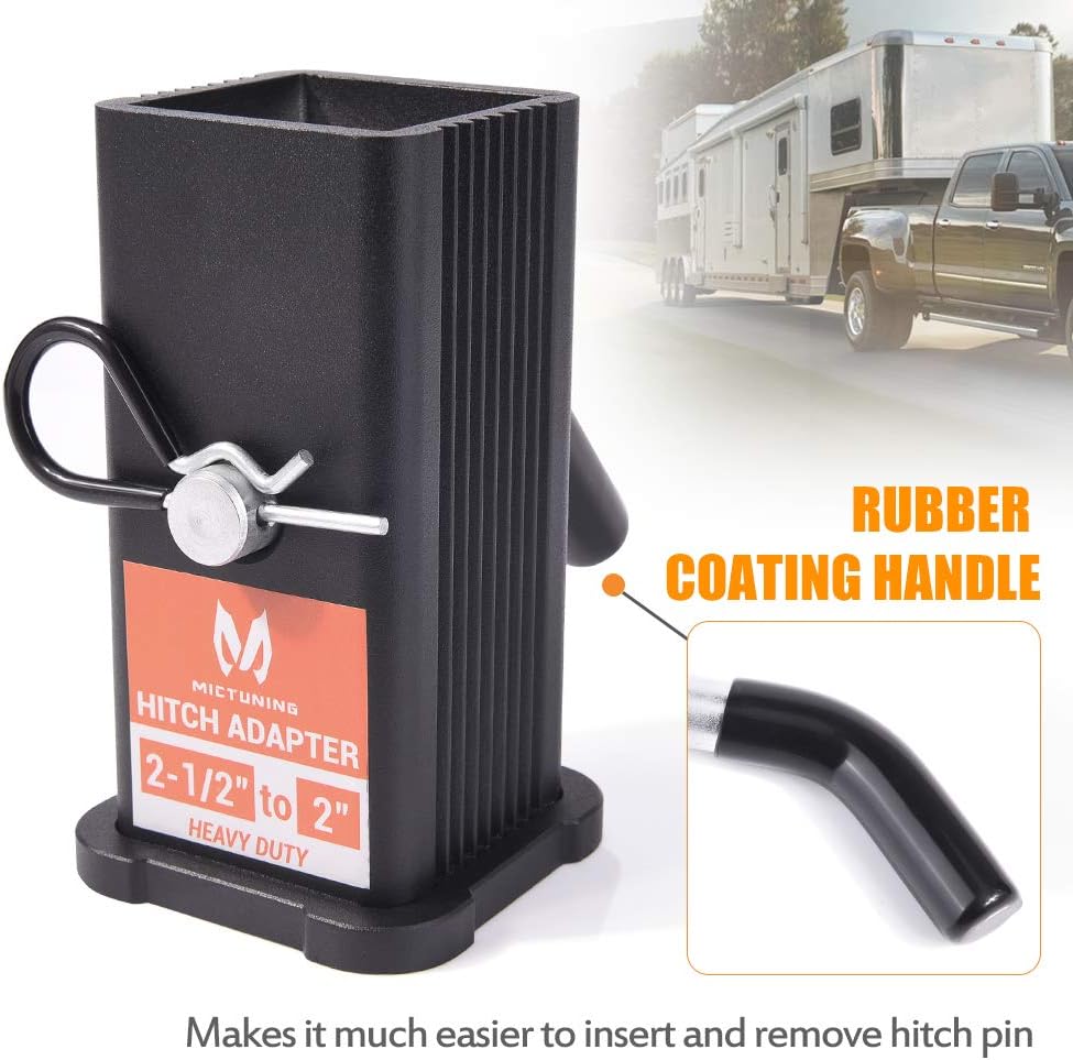 MICTUNING 2-1/2 inches Class V to 2 inches Class III and IV Trailer Hitch Receiver Adapter, 2.5 inches to 2 inches Reducer Sleeve with Hitch Pin and Clip