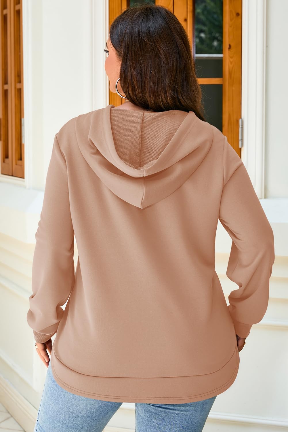 AlvaQ Womens Plus Size Sweatshirts Casual Long Sleeve V Neck Drawstring Hoodies Tops - Image 8