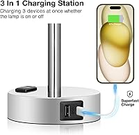 Vista 3 de Fenmzee - Lámpara rosa para mesita de noche de dormitorio - Lámpara de mesa táctil regulable de 3 vías con puertos de carga USB tipo C, lámpara