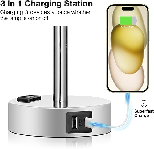 Miniatura 3 de Fenmzee Lámpara rosa para mesita de noche de dormitorio, lámpara de mesa táctil regulable de 3 vías, puertos de carga USB C, lámpara pequeña con