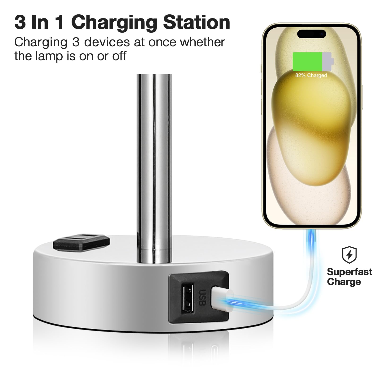 Fenmzee Lámpara rosa para mesita de noche de dormitorio, lámpara de mesa táctil regulable de 3 vías, puertos de carga USB C, lámpara pequeña con salida de CA para escritorio, habitación de niñas