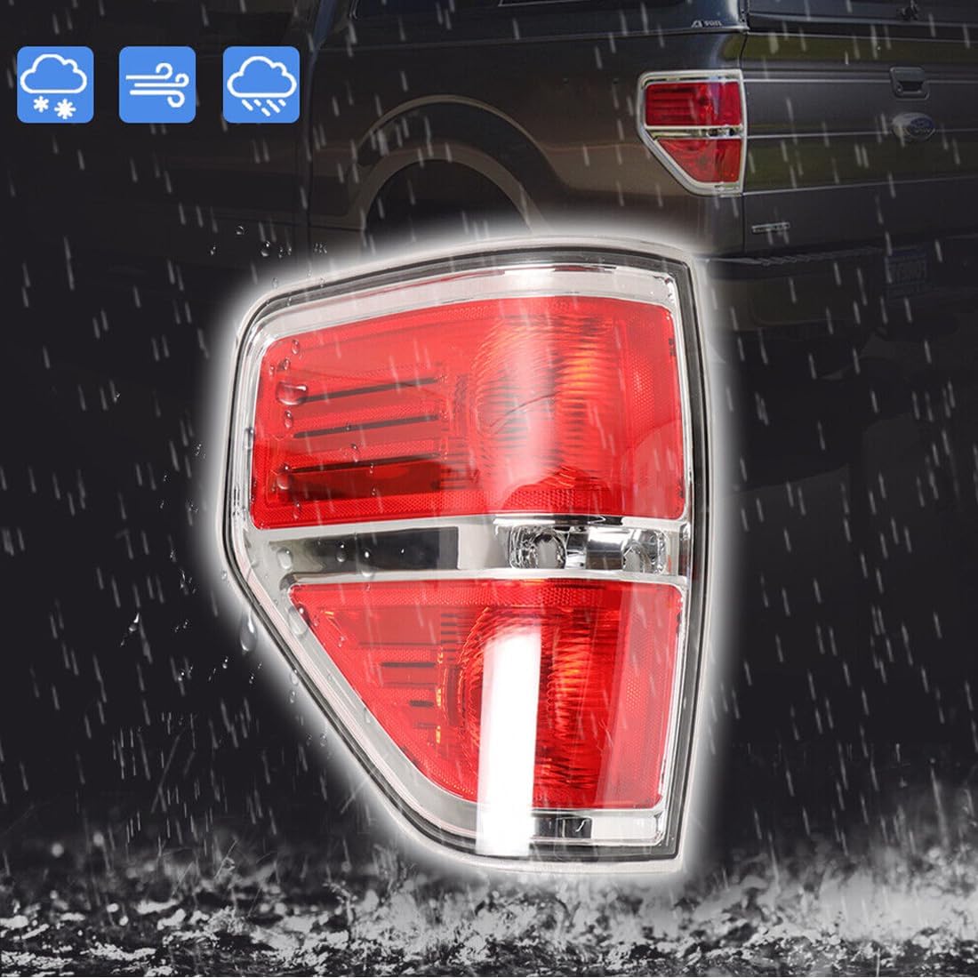 Rear Tail Lights Brake Lamps Red Lens w/o Bulbs Fit for 2009-2014 Ford F150 F-150 (L - Driver Side)