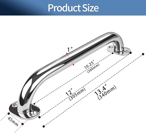 Miniatura 5 de Marinebaby 2 pasamanos de mango de barco de 12 pulgadas, acero inoxidable pulido, resistente, mango de agarre marino, barandilla de mano redonda de
