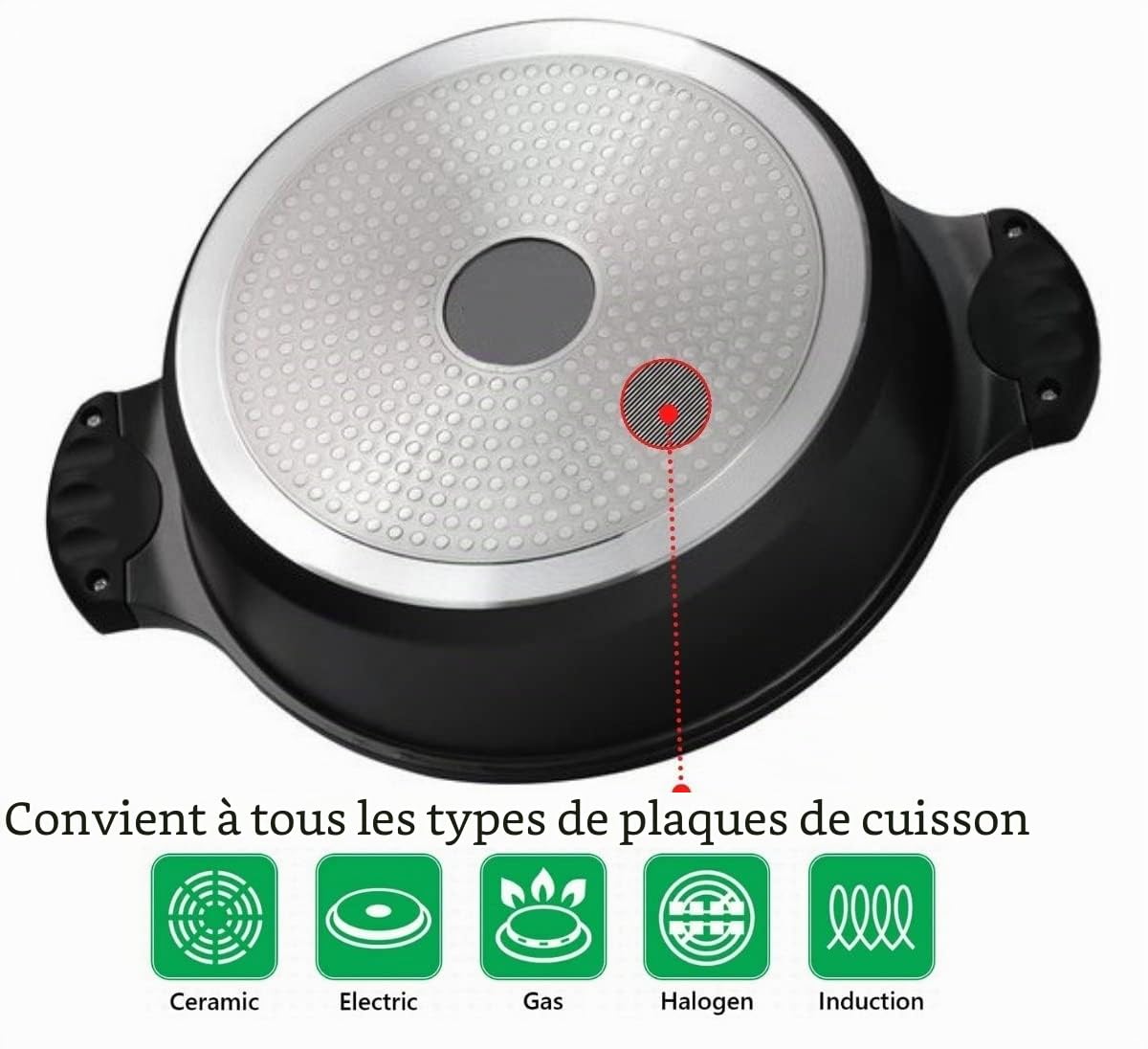 Cheffinger Fonte D'Aluminium Tajine Ø32cm Induction Silikongriffe Marmite Cuit-Vapeur Rôtissoire
