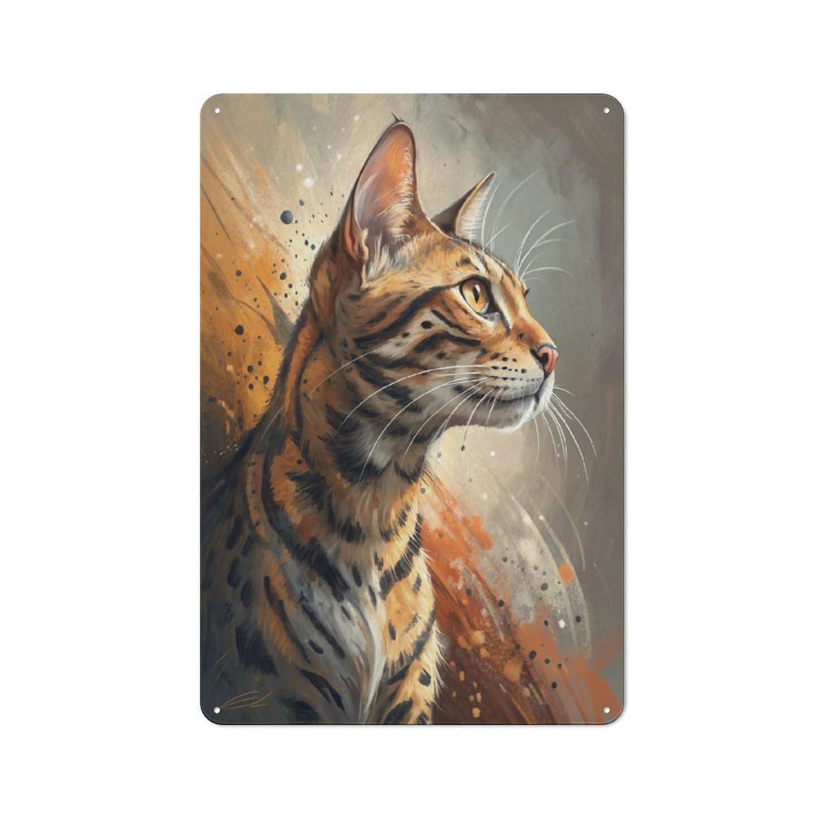 Junmoney Style-6 Retro Elegant Bengal Cat Portrait Vintage Metal Sign 30X20cm, Room Wall Plaque For Flat, Dorm Room, Lounge Or Cafe