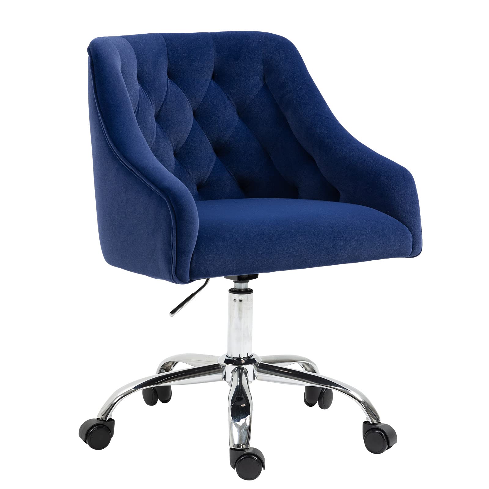 Velvet Tufted Modern Office Desk Chairs with Chrome Frame, Adjustable Task & Vanity Chairs for Makeup Room, Navy Blue Accent Chair for Living Room
