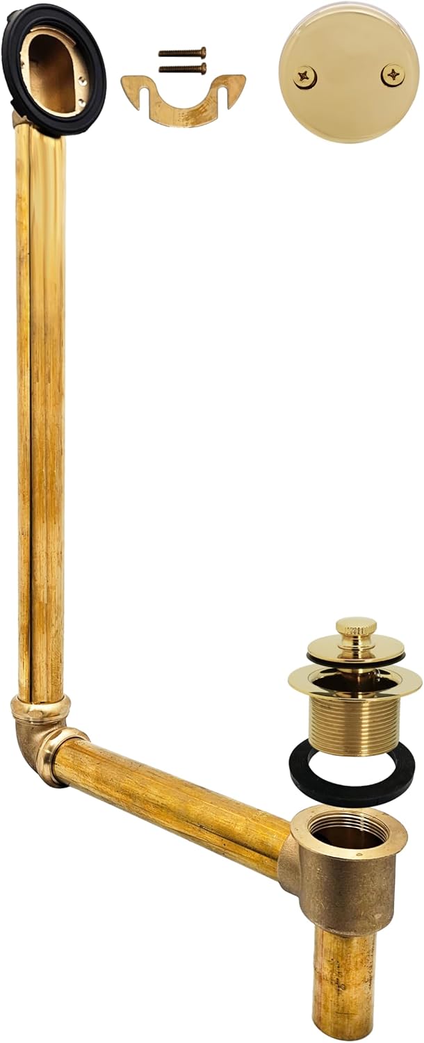 Westbrass 7941817-DC-01 22" Direct Connect 17 Gauge Brass Waste and Overflow with Twist & Close Drain Trim, Polished Brass