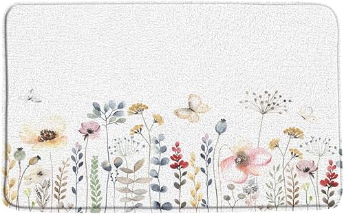 Tapete de acuarela floral con hojas botánicas flores de primavera mariposa tapete de ducha para baño antideslizante tapete absorbente tapete para